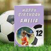 紫色サッカーサッカーボール写真誕生日 カード