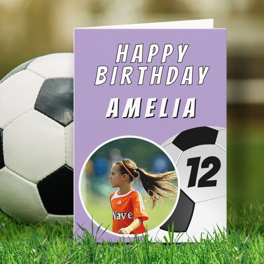 紫色サッカーサッカーボール写真誕生日 カード