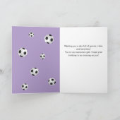 紫色サッカーサッカーボール写真誕生日 カード (内部)