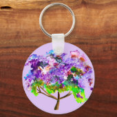 紫色ジャカランダの木の水彩画ファインアート キーホルダー (正面)