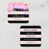 紫色スタイリッシュフローラブラックピストライプンク化粧 スクエア名刺 (正面/裏面)