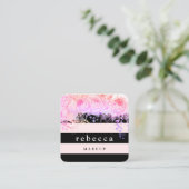 紫色スタイリッシュフローラブラックピストライプンク化粧 スクエア名刺 (スタンド正面)