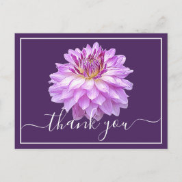 紫色ダリアと紫色の背景のサンキューカード ポストカード
