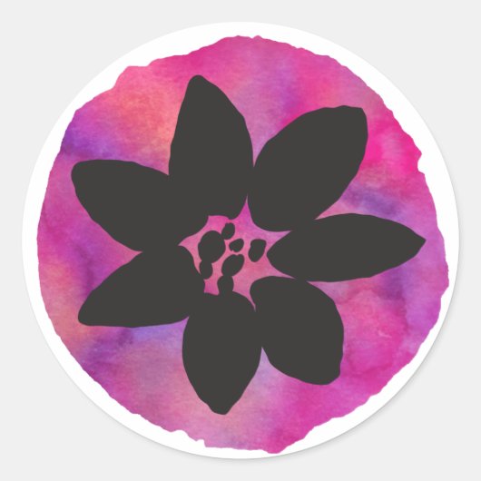 紫色トロピカルフラワー ラウンドシール (正面)