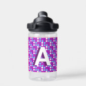 紫色ドットカスタムモノグラム子供用 ウォーターボトル (背面)