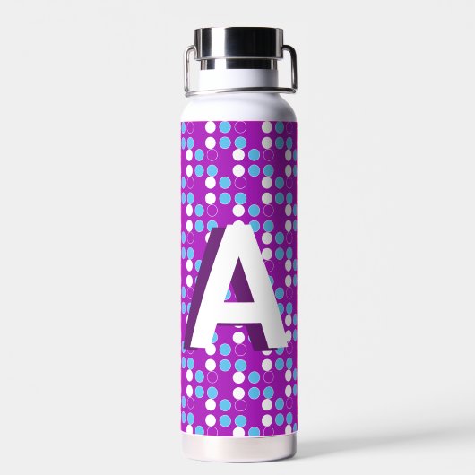 紫色ドットカスタムモノグラム子供用 ウォーターボトル (背面)