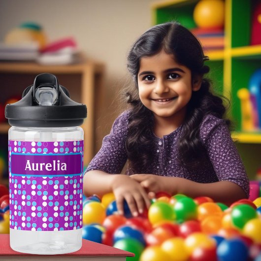 紫色ドットカスタムモノグラム子供用 ウォーターボトル