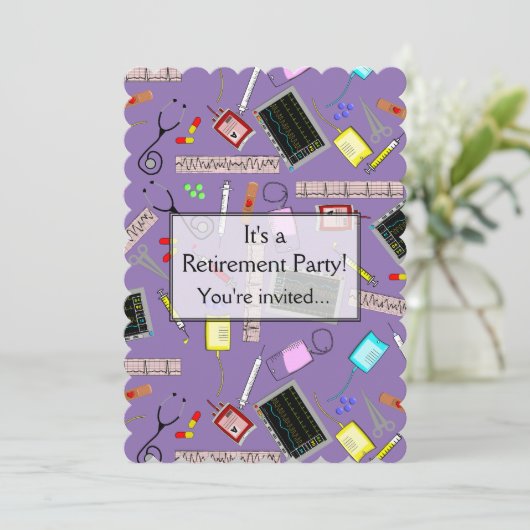 紫色ナースの退職のパーティの招待状 招待状 (スタンド正面)