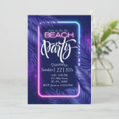 紫色ネオン 暗闇で光るビーチパーティーの招待状 招待状 (スタンド正面)