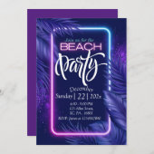 紫色ネオン 暗闇で光るビーチパーティーの招待状 招待状 (正面/裏面)