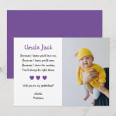 紫色ハートの名付け親になってくれますか フォト付き 招待状 (正面/裏面)