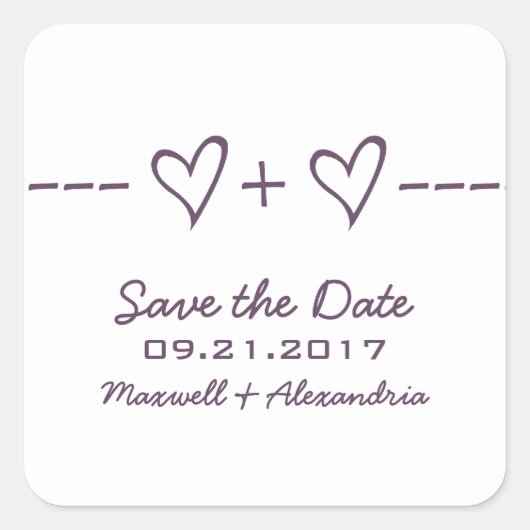 紫色ハート方程式 Save the Date ステッカー (正面)