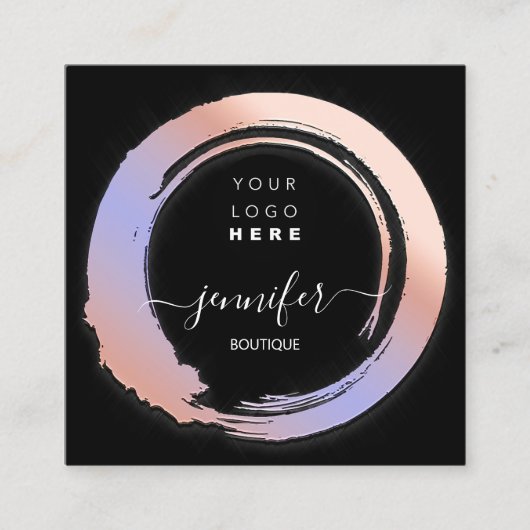 紫色バイオレットカスタムミニマリズムQRロゴショップ スクエア名刺 (正面)