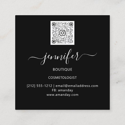 紫色バイオレットカスタムミニマリズムQRロゴショップ スクエア名刺 (裏面)