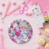 紫色バイオレットピンクの花のパタモダンーン ペーパープレート (パーティー)