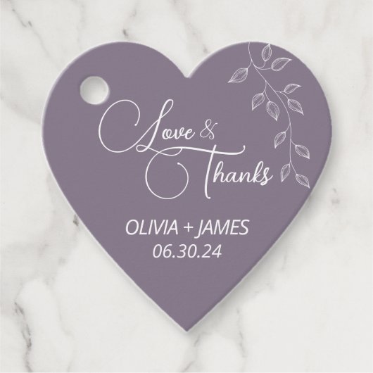紫色バイオレット植物性心型メッセージカード フェイバータグ (正面)