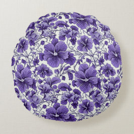 紫色バイオレット花植物花柄 ラウンドクッション