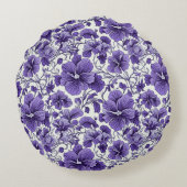 紫色バイオレット花植物花柄 ラウンドクッション (裏面)