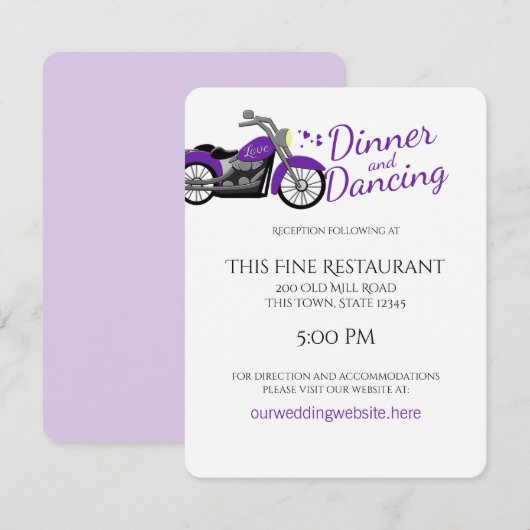 紫色バイクとハートの結婚式披露宴 招待状 (正面/裏面)