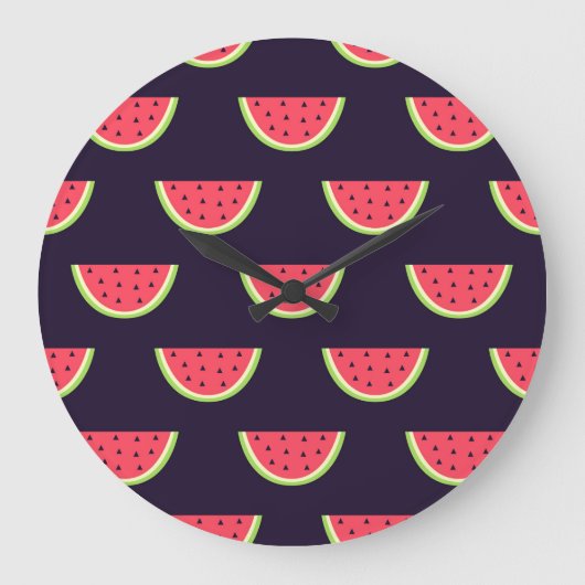 紫色パターンのネオンスイカ ラージ壁時計 (正面)