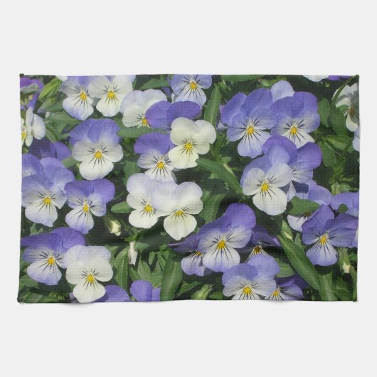 紫色パンジーの庭の花 キッチンタオル (横)