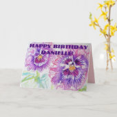 紫色パンジーの花の水彩カード カード (黄色い花)