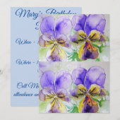 紫色ビオラのパンジー 水彩画の誕生日招待状 招待状 (正面/裏面)