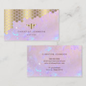 紫色フェイクの石の上に蜂の巣状のハニカム金ゴールド箔 名刺 (正面/裏面)