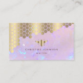 紫色フェイクの石の上に蜂の巣状のハニカム金ゴールド箔 名刺 (正面)