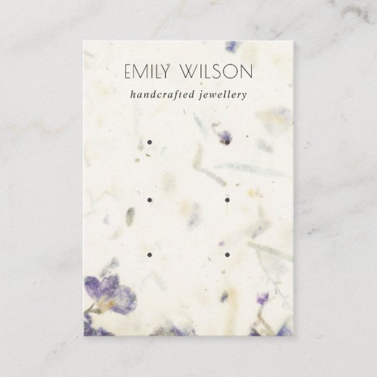 紫色フローラ手作り紙テクスチャ3イヤリング 名刺 (正面)