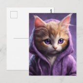 紫色フードを着た子猫 ポストカード (正面/裏面)