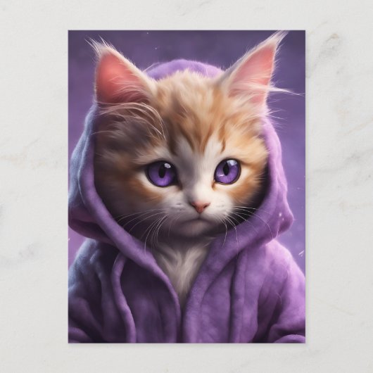 紫色フードを着た子猫 ポストカード (正面)