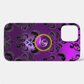 紫色ブラックダマスクジェムストーンフローラモノグラム Case-Mate iPhoneケース (裏面 (横))