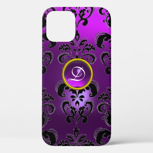 紫色ブラックダマスクジェムストーンフローラモノグラム Case-Mate iPhoneケース (裏面)