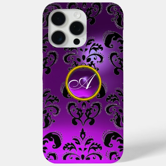 紫色ブラックダマスクジェムストーンモノグラムフローラ Case-Mate iPhoneケース (裏面)