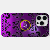 紫色ブラックダマスクジェムストーンモノグラムフローラ Case-Mate iPhoneケース (裏面 (横))