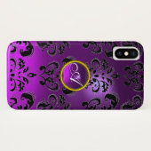 紫色ブラックダマスクジェムストーンモノグラムフローラ Case-Mate iPhoneケース (裏面(横))