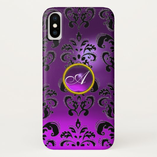 紫色ブラックダマスクジェムストーンモノグラムフローラ Case-Mate iPhoneケース (裏面)
