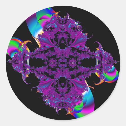 紫色ブローチ及びリボンフラクタルステッカー ラウンドシール (正面)