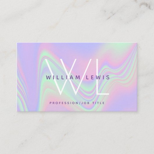 紫色ホログラフィックモノグラムモダンミニマル 名刺 (正面)