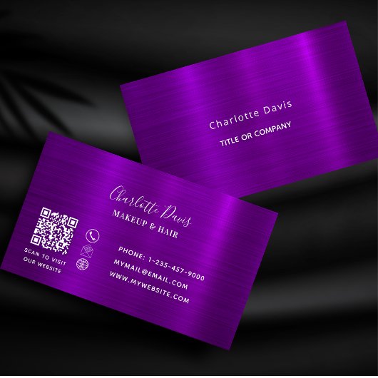 紫色メタリックエレガントミニマルQRコード 名刺