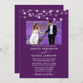 紫色モダンの文字列のラ結婚イト 招待状 (正面/裏面)