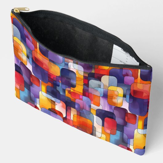 紫色モダンの黄色の幾何学的パターン アクセサリーポーチ (見開き)