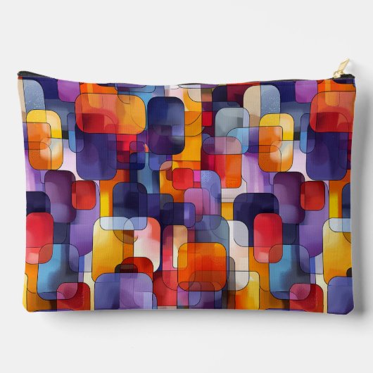 紫色モダンの黄色の幾何学的パターン アクセサリーポーチ (裏面)