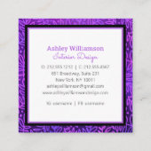 紫色モノグラム葉型植物はっきりしたモダン スクエア名刺 (裏面)