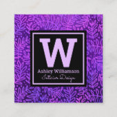 紫色モノグラム葉型植物はっきりしたモダン スクエア名刺 (正面)
