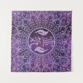 紫色ライトの霊気の記号そして治療手 タペストリー (正面(横))