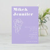 紫色ライラックの花のアウトラインQRコード結婚式 招待状 (スタンド正面)