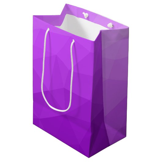 紫色ラベンダーのグラデーションの幾何学的メッシュパターン ミディアムペーパーバッグ (正面アングル)