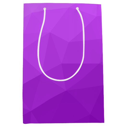 紫色ラベンダーのグラデーションの幾何学的メッシュパターン ミディアムペーパーバッグ (正面)